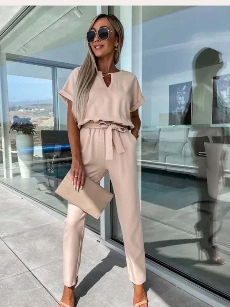 REESE - ELEGANT JUMPSUIT WITH SHORT SLEEVES AND BELT