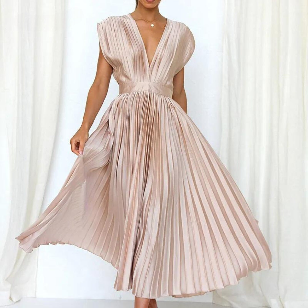 EVE - MAXI DRESS WITH V-NECK AND PLEATS