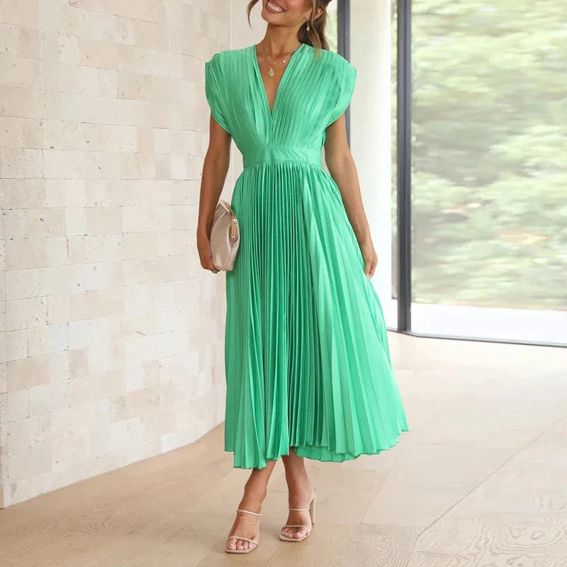 EVE - MAXI DRESS WITH V-NECK AND PLEATS