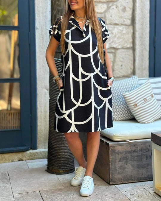 Midi dress with short sleeves and print