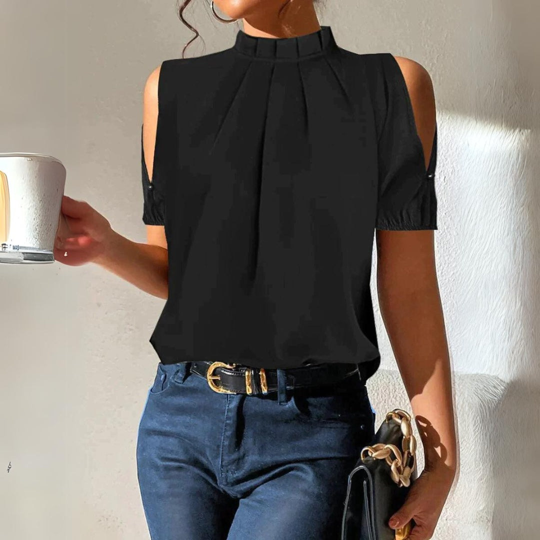 Nadia - Black pleated top with split sleeves