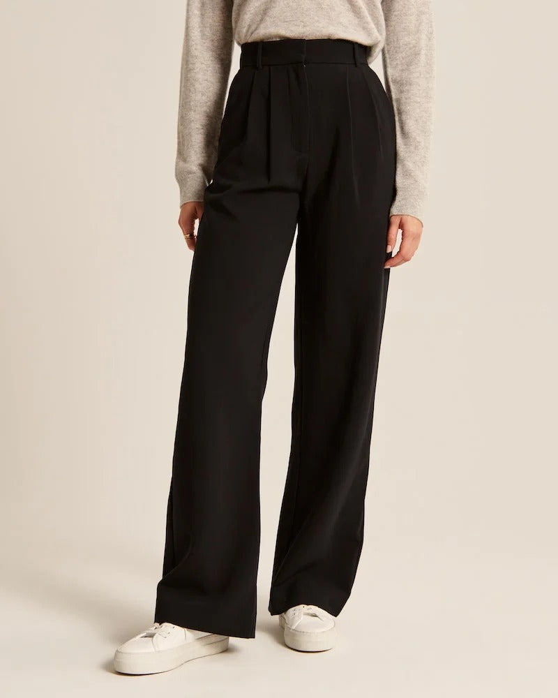 Black Wide-Leg Tailored Pants