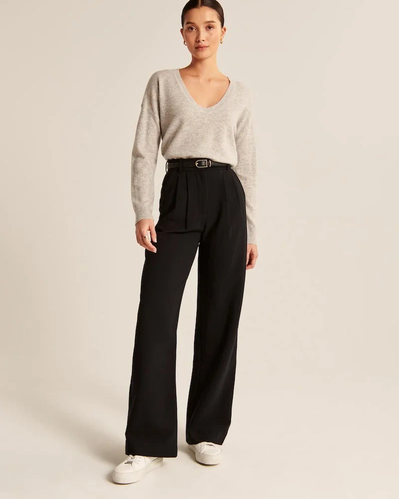 Black Wide-Leg Tailored Pants